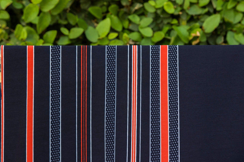 Navy Cluster Stripes w/Dots Georgette- Remnant