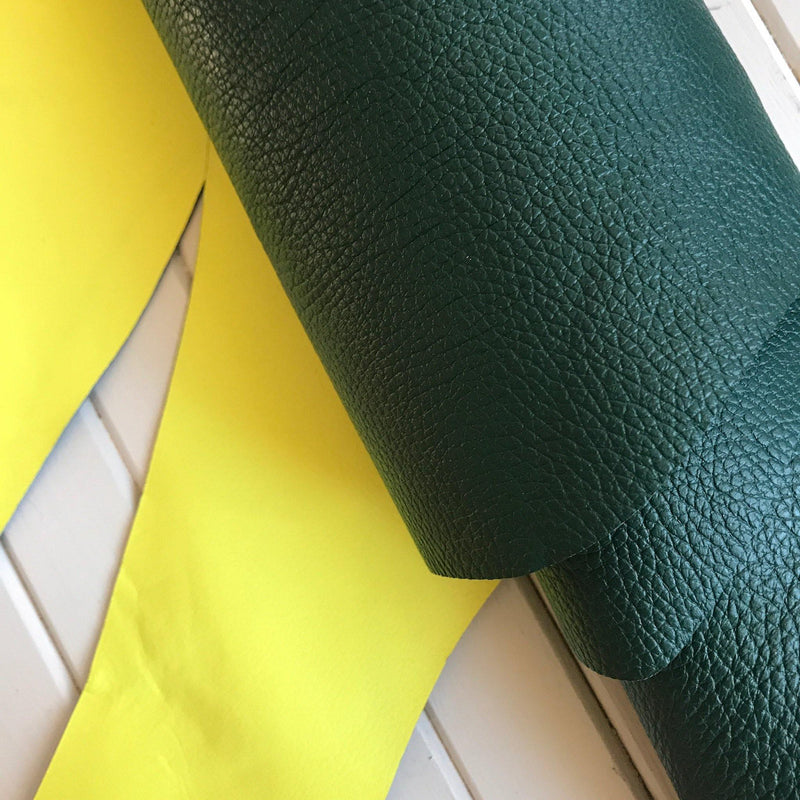 Reversible Pebble Cowhides - Evergreen & Neon Yellow- 1 SQFT - Measure: a fabric parlor