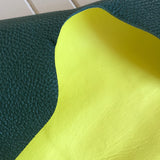 Reversible Pebble Cowhides - Evergreen & Neon Yellow- 1 SQFT - Measure: a fabric parlor