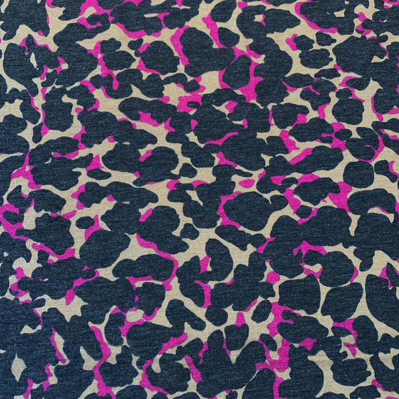 Abstract Leopard Jersey Knit Magenta/Black/Tan - 1/2 Yard - Measure: a fabric parlor