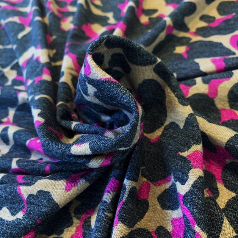 Abstract Leopard Jersey Knit Magenta/Black/Tan - 1/2 Yard - Measure: a fabric parlor
