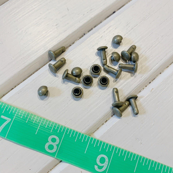 Domed Double Cap Rivets - 7mm - Antique Brass - 10pcs - Measure: a fabric parlor