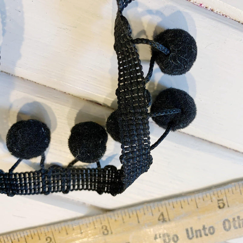 Trim Ball Fringe - 1 3/8" - Black - Remnant - 7.6 yards - Measure: a fabric parlor