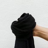 Pouf - Brushed Wintery Waffle Knit- Black - 1/2 Yard