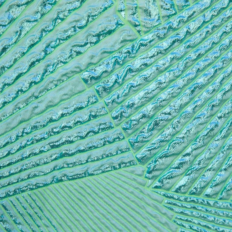 Black Iris - Geometric Metallic Brocade - Aqua- 1/2 Yard