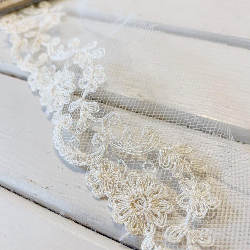 Lace Trim on Mesh - Cream - 3.27 yards - Measure: a fabric parlor