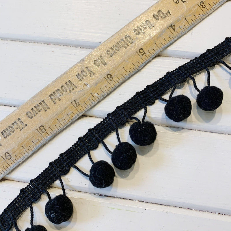 Trim Ball Fringe - 1 3/8" - Black - Remnant - 7.6 yards - Measure: a fabric parlor