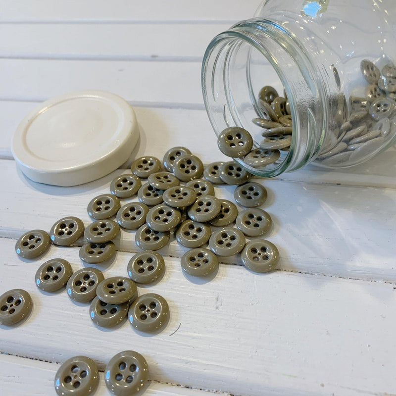 Shiny Round 4-Hole Button - 1/2" - Olive - 10 Buttons - Measure: a fabric parlor