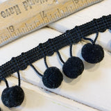 Trim Ball Fringe - 1 3/8" - Black - Remnant - 7.6 yards - Measure: a fabric parlor