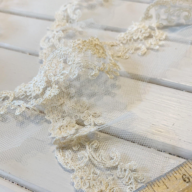 Lace Trim on Mesh - Cream - 3.27 yards - Measure: a fabric parlor